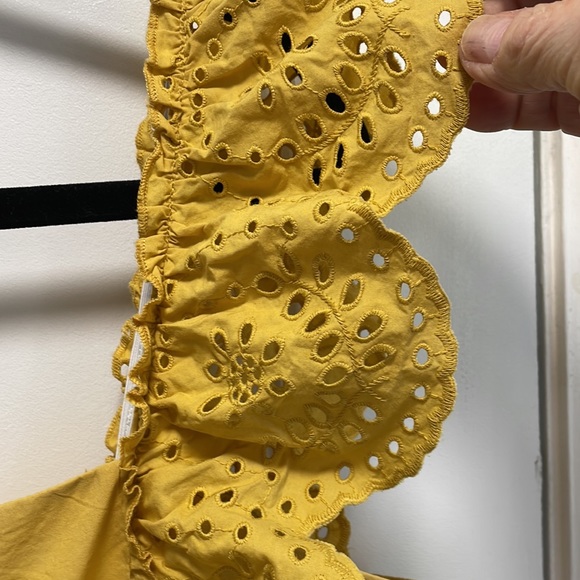 Madewell Mustard Eyelet Frilled Strap Scalloped Hem Jumpsuit Size 16 - Picture 8 of 15